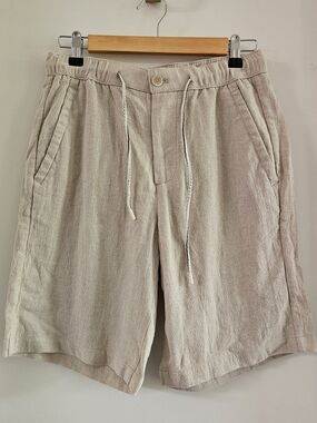 Zara Men's Drawstring Linen-Blend Shorts in Light Beige